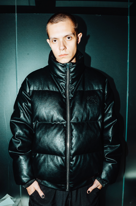 YADcrew 3D Puzzle PU Leather Down Jacket