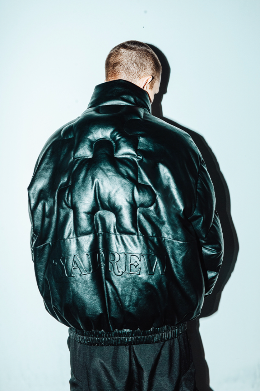 YADcrew 3D Puzzle PU Leather Down Jacket