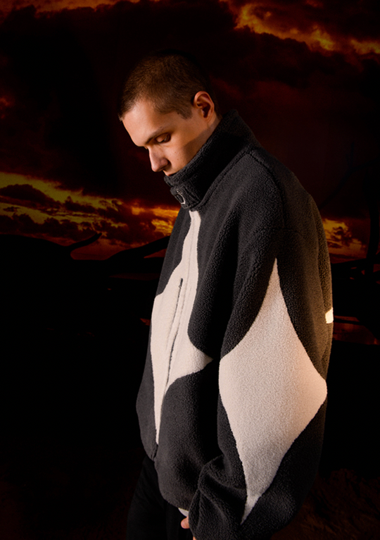 YADcrew R-STAR Star Contrast Sherpa Fleece Jacket