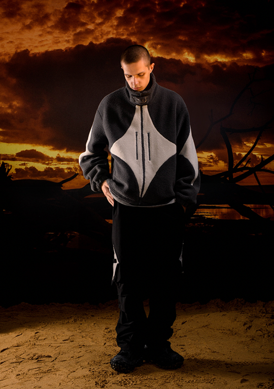 YADcrew R-STAR Star Contrast Sherpa Fleece Jacket