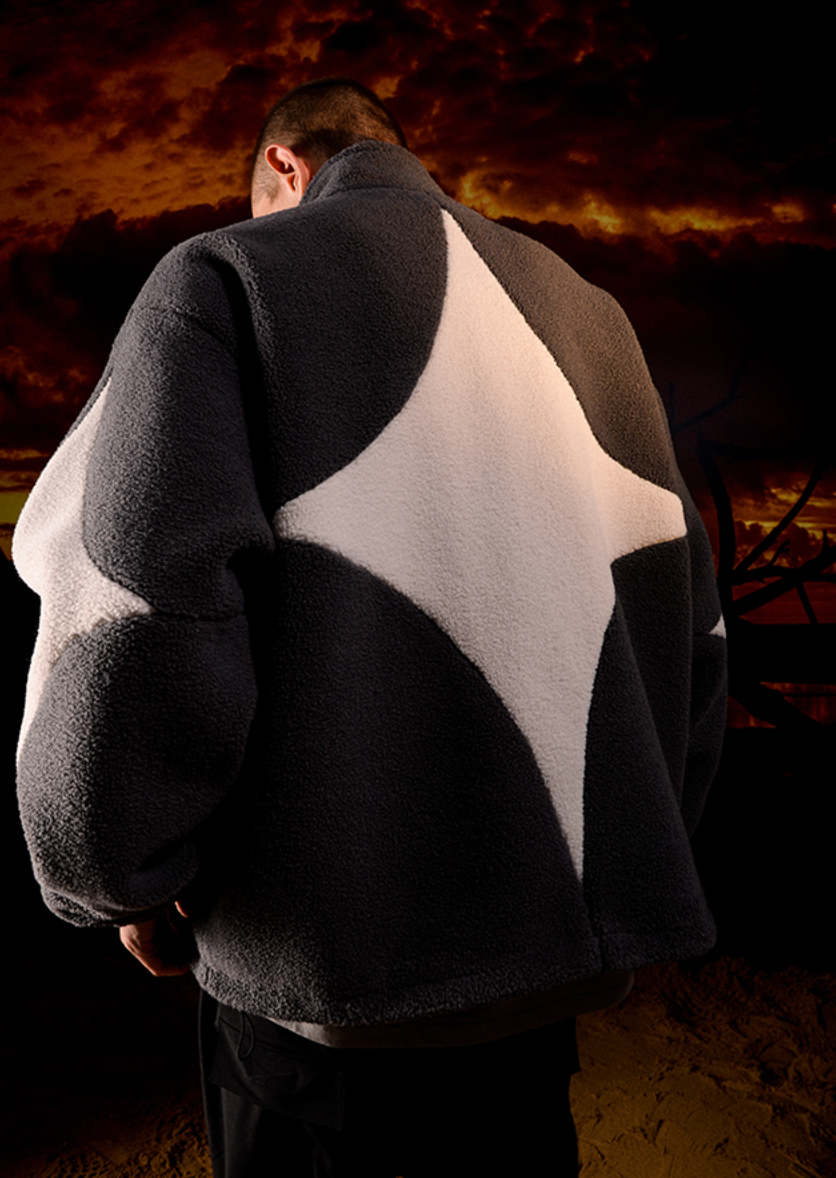 YADcrew R-STAR Star Contrast Sherpa Fleece Jacket