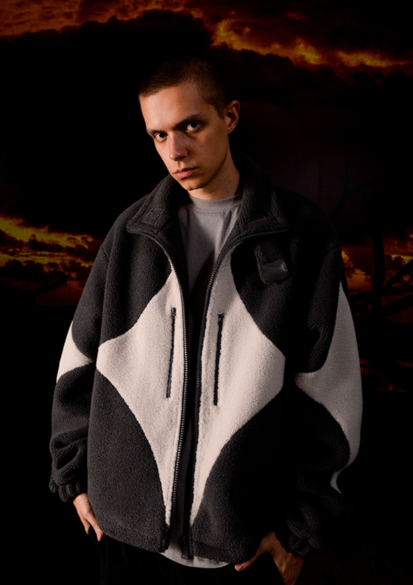 YADcrew R-STAR Star Contrast Sherpa Fleece Jacket