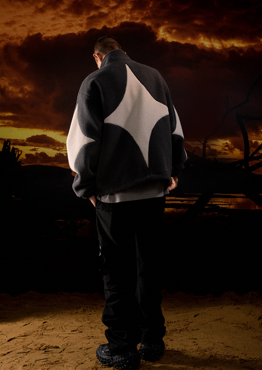 YADcrew R-STAR Star Contrast Sherpa Fleece Jacket