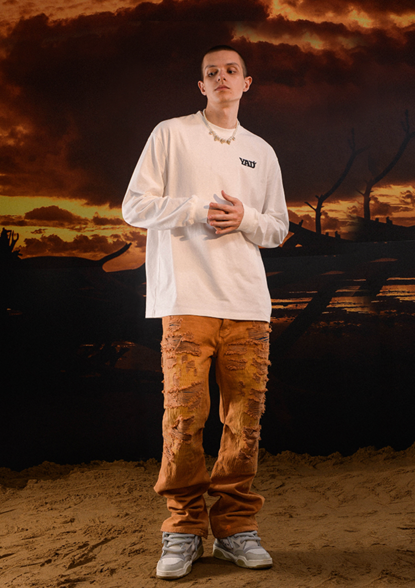 YADcrew Destruction Pleated Washed Jeans