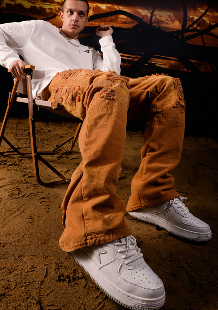 YADcrew Destruction Pleated Washed Jeans