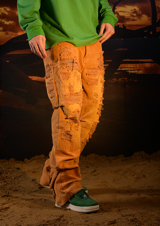 YADcrew Destruction Pleated Washed Jeans