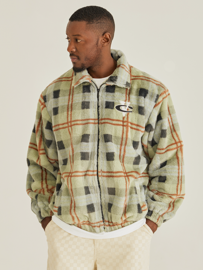 VOTE Fluffy Plaid Jacket