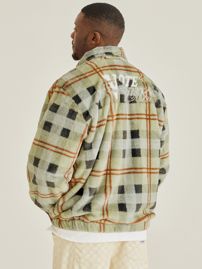 VOTE Fluffy Plaid Jacket