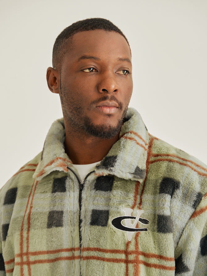 VOTE Fluffy Plaid Jacket