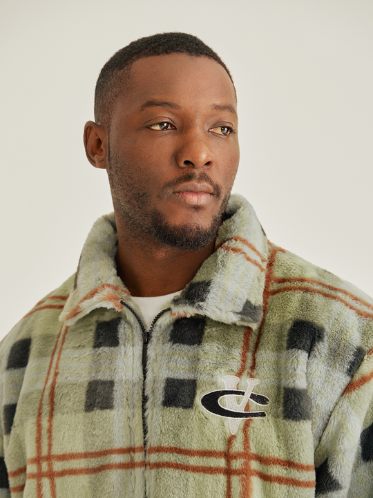 VOTE Fluffy Plaid Jacket