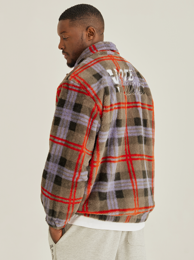 VOTE Fluffy Plaid Jacket