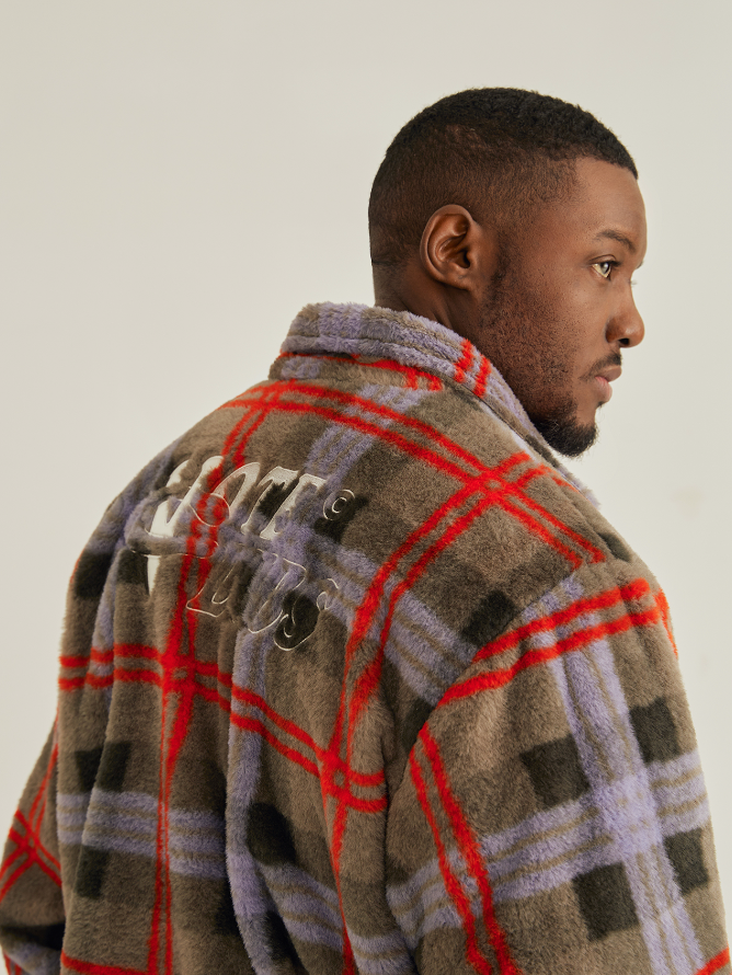 VOTE Fluffy Plaid Jacket