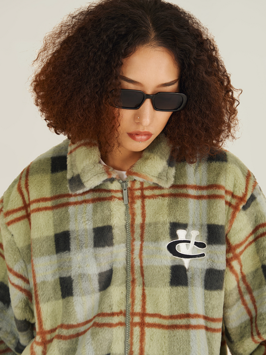 VOTE Fluffy Plaid Jacket