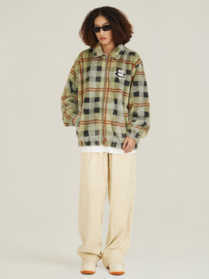 VOTE Fluffy Plaid Jacket