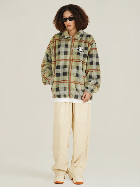VOTE Fluffy Plaid Jacket