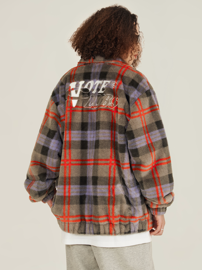 VOTE Fluffy Plaid Jacket