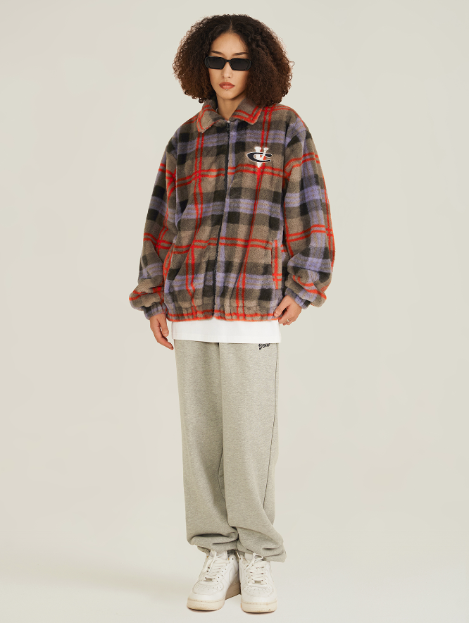 VOTE Fluffy Plaid Jacket