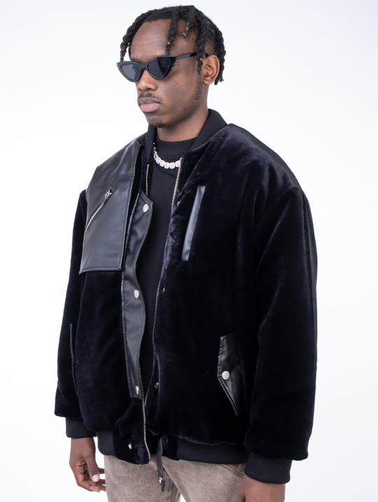 F3F Select Velvet And PU Leather Jacket