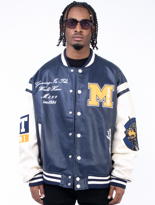 F3F Select Embroidery Stitching PU Leather Varsity Jacket