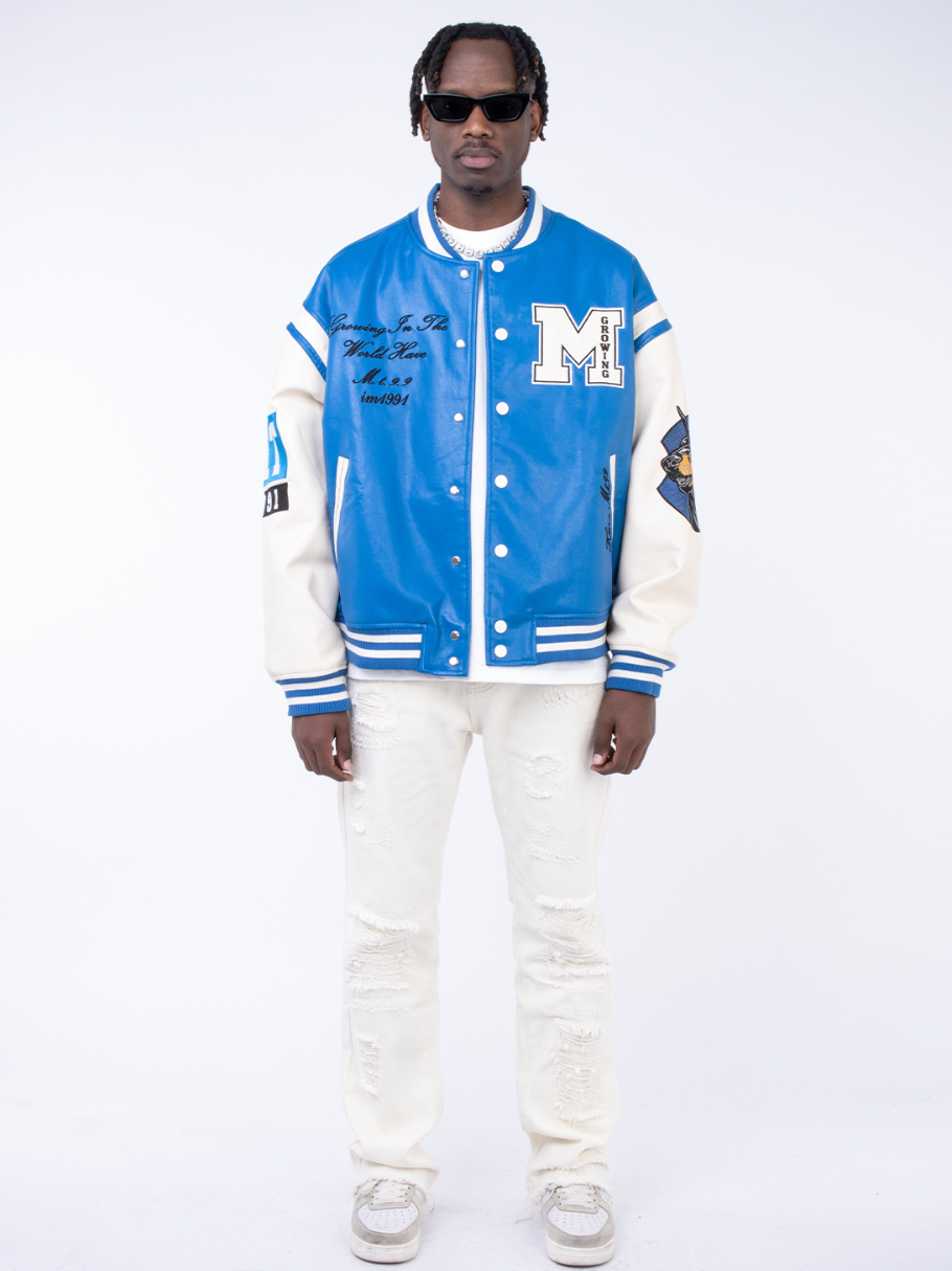 F3F Select Embroidery Stitching PU Leather Varsity Jacket