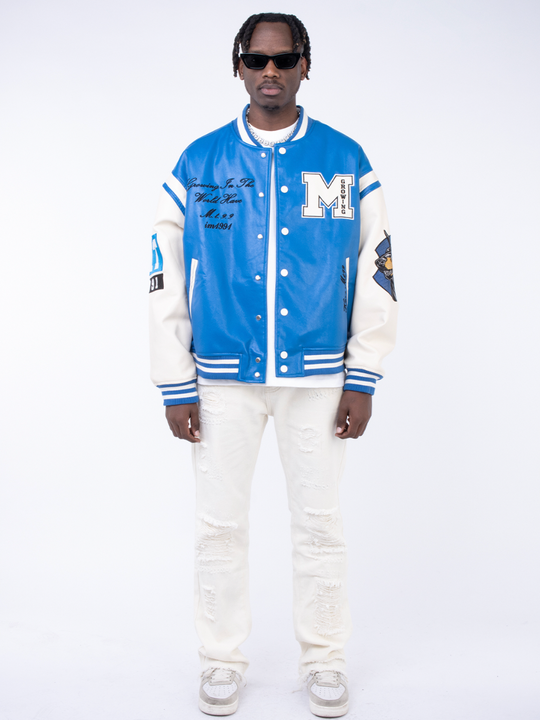 F3F Select Embroidery Stitching PU Leather Varsity Jacket