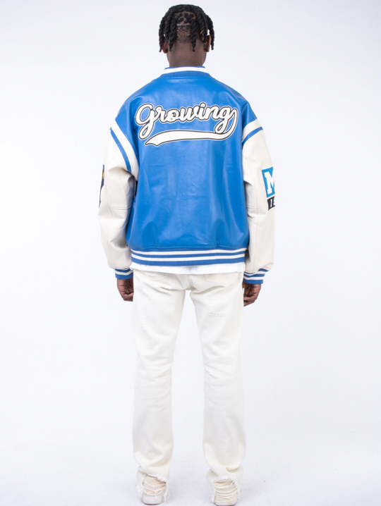 F3F Select Embroidery Stitching PU Leather Varsity Jacket