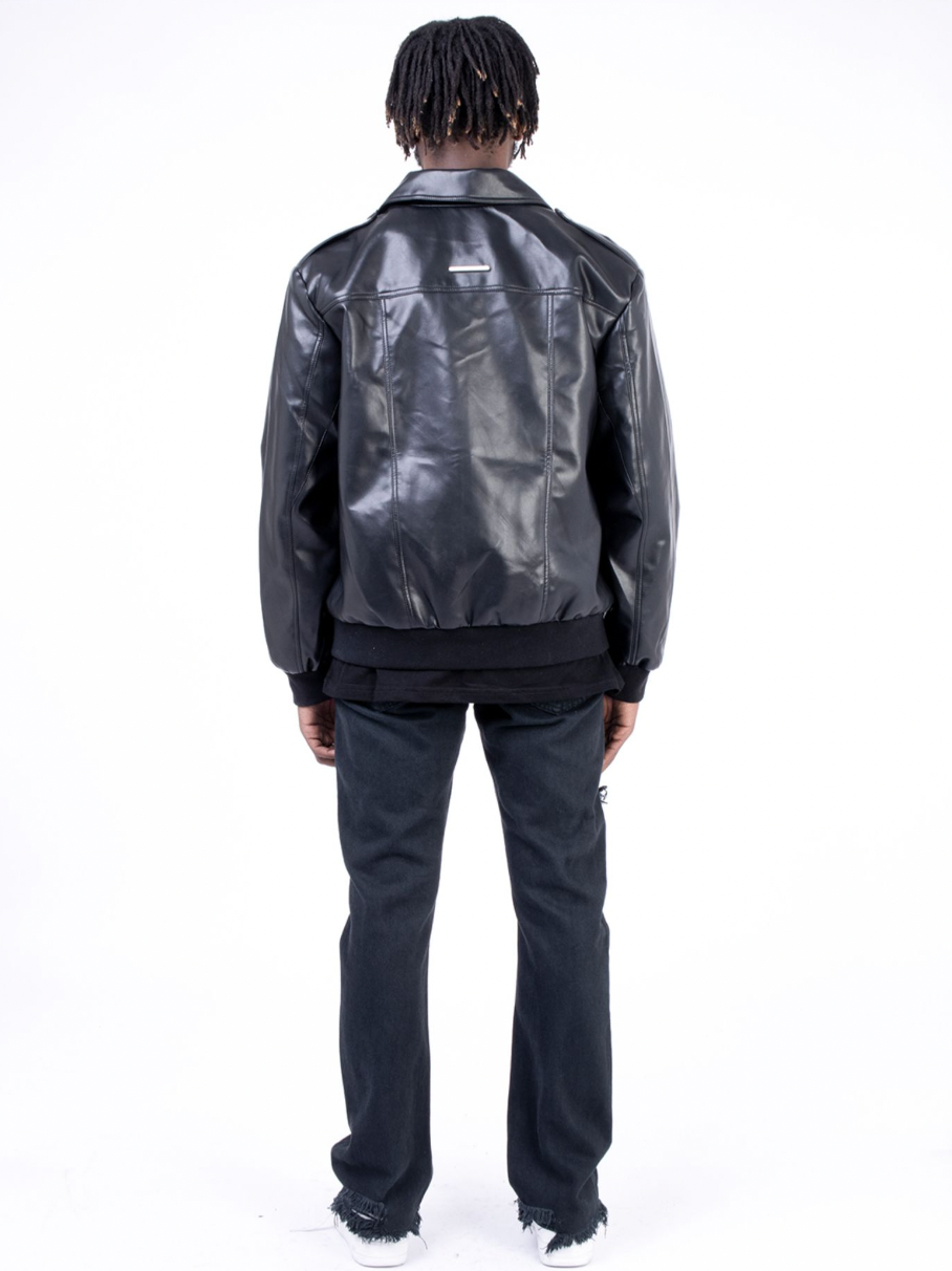 F3F Select Lapel Short PU Leather Pilot Jacket