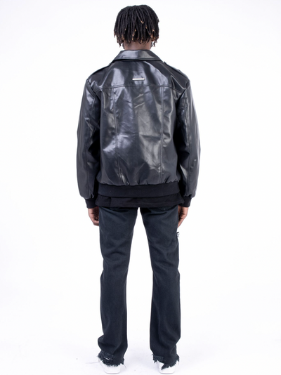 F3F Select Lapel Short PU Leather Pilot Jacket