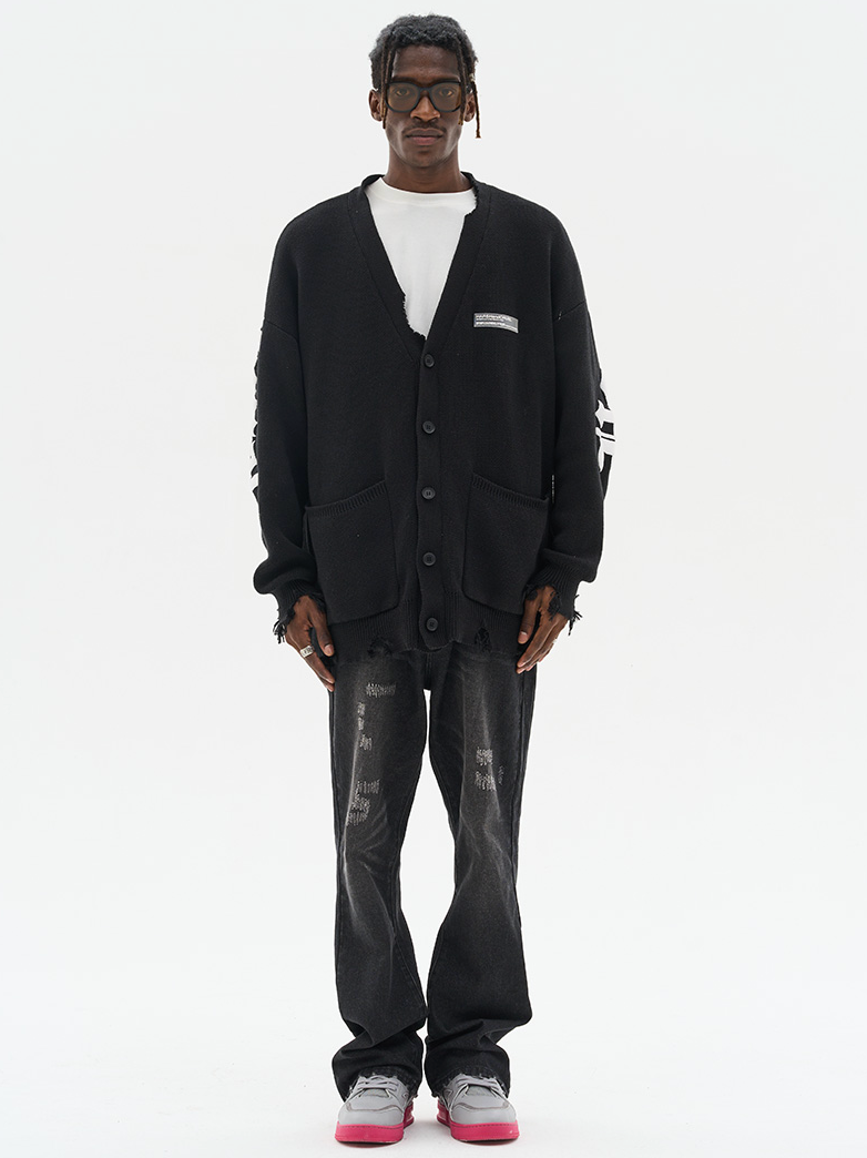 Harsh and Cruel Gothic Logo Printed Knit Sweater Cardigan