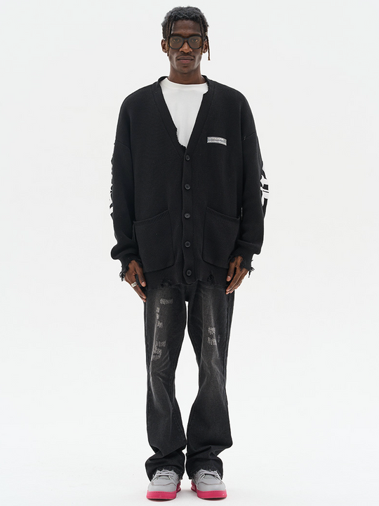 Harsh and Cruel Gothic Logo Printed Knit Sweater Cardigan