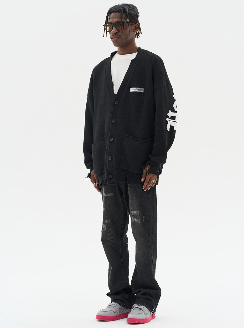 Harsh and Cruel Gothic Logo Printed Knit Sweater Cardigan