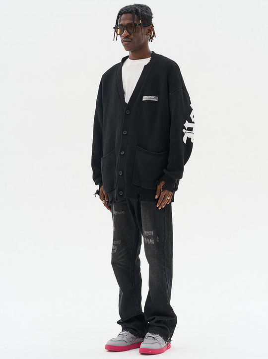 Harsh and Cruel Gothic Logo Printed Knit Sweater Cardigan