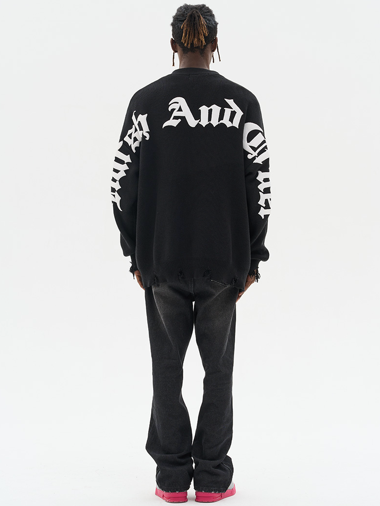 Harsh and Cruel Gothic Logo Printed Knit Sweater Cardigan