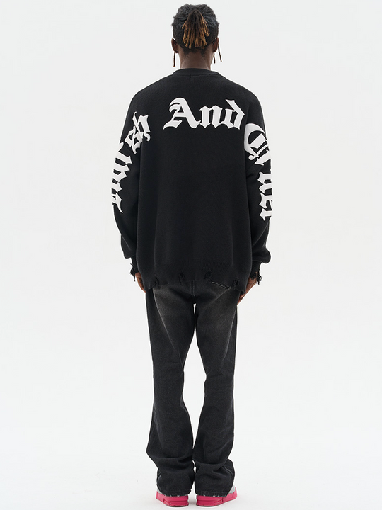 Harsh and Cruel Gothic Logo Printed Knit Sweater Cardigan