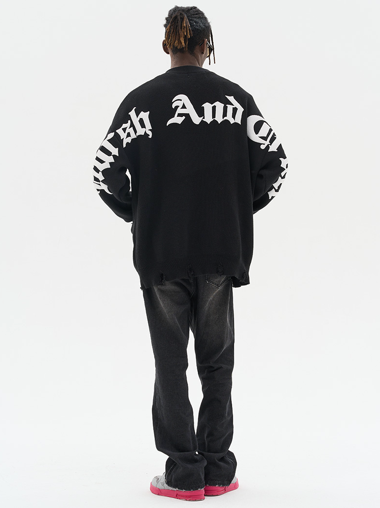 Harsh and Cruel Gothic Logo Printed Knit Sweater Cardigan