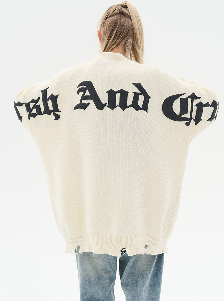Harsh and Cruel Gothic Logo Printed Knit Sweater Cardigan
