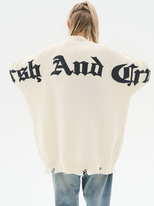 Harsh and Cruel Gothic Logo Printed Knit Sweater Cardigan