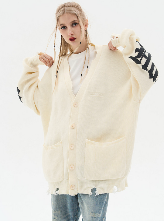 Harsh and Cruel Gothic Logo Printed Knit Sweater Cardigan