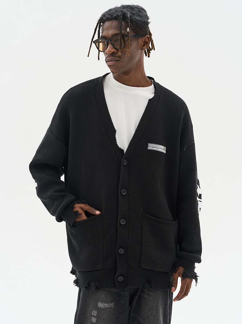 Harsh and Cruel Gothic Logo Printed Knit Sweater Cardigan