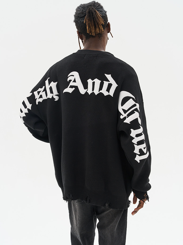 Harsh and Cruel Gothic Logo Printed Knit Sweater Cardigan