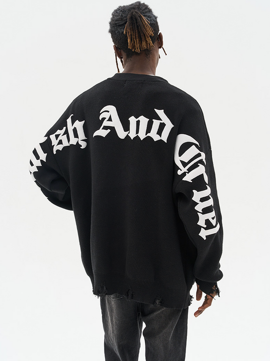 Harsh and Cruel Gothic Logo Printed Knit Sweater Cardigan