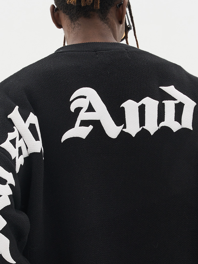 Harsh and Cruel Gothic Logo Printed Knit Sweater Cardigan