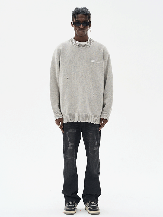 Harsh and Cruel Gothic Logo Destructed Knit Sweater