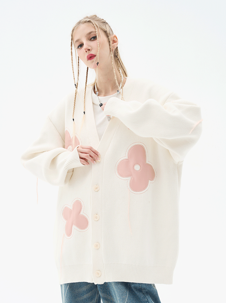 Harsh and Cruel Hand painted Flowers Knitted Cardigan