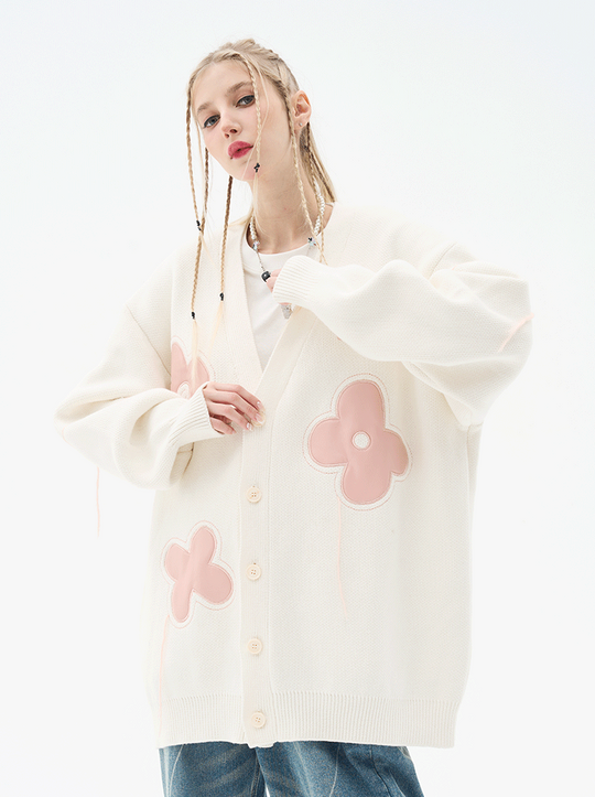 Harsh and Cruel Hand painted Flowers Knitted Cardigan