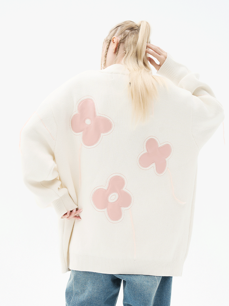 Harsh and Cruel Hand painted Flowers Knitted Cardigan