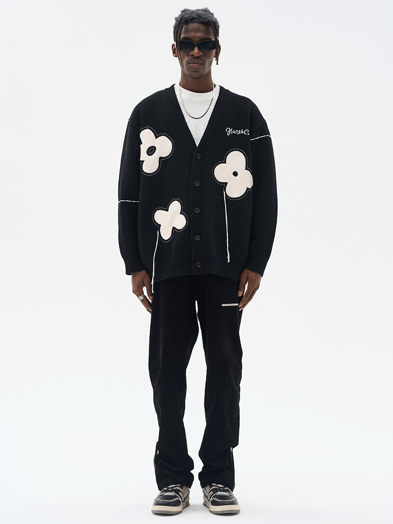 Harsh and Cruel Hand painted Flowers Knitted Cardigan