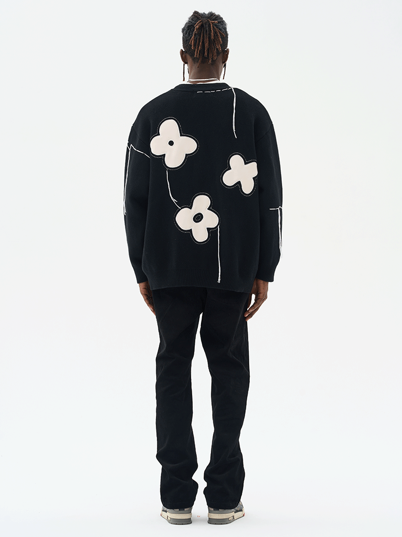 Harsh and Cruel Hand painted Flowers Knitted Cardigan