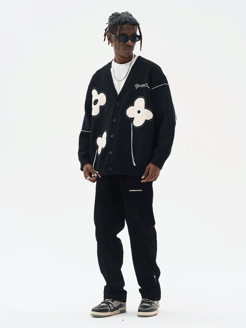 Harsh and Cruel Hand painted Flowers Knitted Cardigan