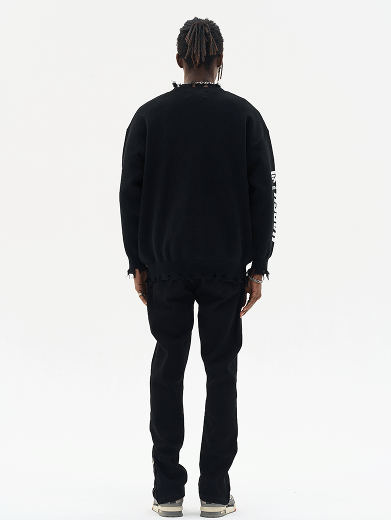 Harsh and Cruel Racing Logo Distressed Knit Sweater
